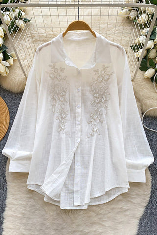 Button-Front Floral Blouse