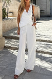 Elegant Wrap-Top Wide-Leg Pants Set