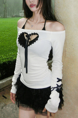 Off-Shoulder Ribbon Accent Blouse