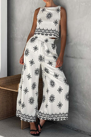 Boho Patterned Sleeveless Pants Set