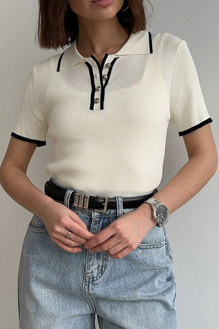 Polo-Collar Button-Up T-Shirt