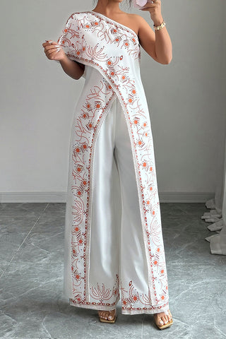 One-Shoulder Patterned Jumpsuit