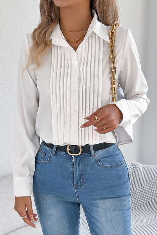 Pleated Button-Front Blouse