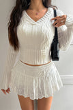 V-Neck Cable Knit Sweater