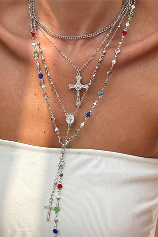 Layered Cross Pendant Necklace Set