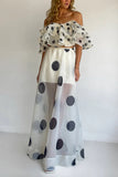 Off-Shoulder Polka Dot Skirt Set
