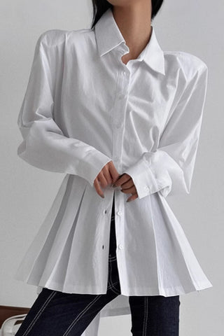 Pleated Button-Front Blouse