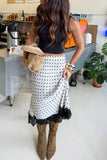 Polka Dot Midi Skirt with Lace Detail