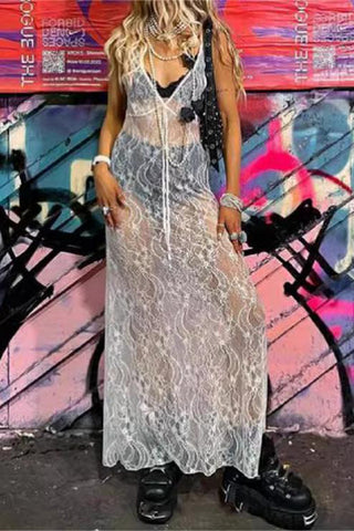 Sheer Lace Casual Maxi Dress