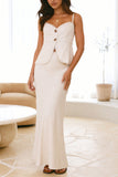 Buttoned Crop Top and Maxi Skirt Set