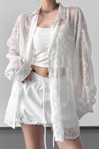 Sheer Floral Button Blouse