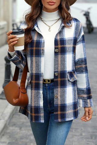 Plaid Button-Front Casual Jacket