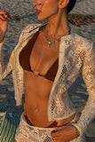 Lace Button-Front Long Sleeve Top