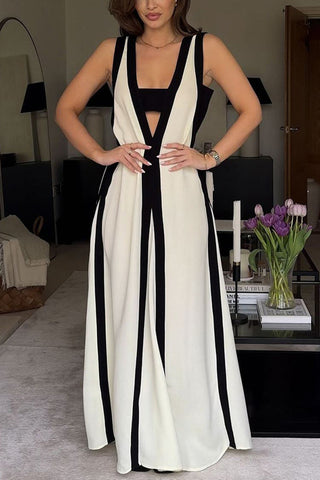 Striped V-Neck Maxi Dress