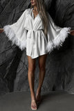 Feather Trim Loungewear Set
