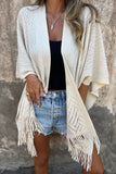 Fringe-Trim Open Front Cardigan