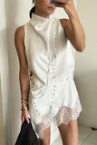 Lace-Trim High-Neck Asymmetrical Tank Top