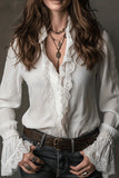Lace-Trimmed Ruffle Blouse