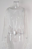 Fringe-Trim Mesh Cover-Up