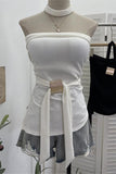 Strapless Ribbed Tank with Waist Tie