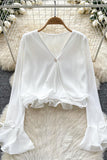 Ruffle-Trim Button-Front Blouse