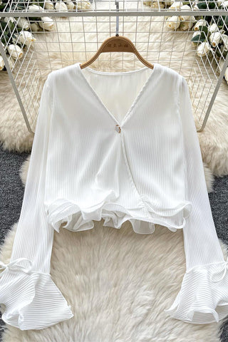 Ruffle-Trim Button-Front Blouse