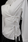 Lace-Up Front Long Sleeve Blouse