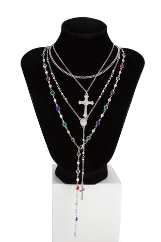 Layered Cross Pendant Necklace Set