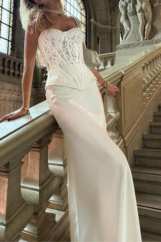 Lace Strapless Corset Top & Satin Skirt Set