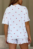 Heart Print Ribbed Knit Shorts Set