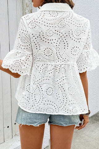 Eyelet Button-Up Blouse