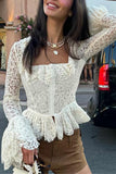 Lace Ruffle Long-Sleeve Blouse