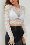 Floral Lace Long Sleeve Crop Top