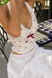 Cherry Print Halter Tie Tank Top