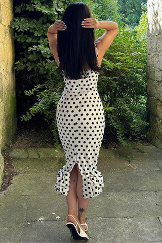 Polka Dot Strapless Midi Dress
