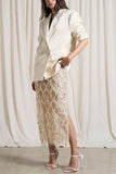 Fringe Midi Skirt with Side Slit