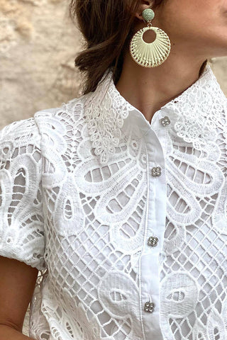 Intricate Lace Button-Up Blouse