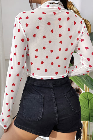 Heart Pattern Sheer Long Sleeve Tee