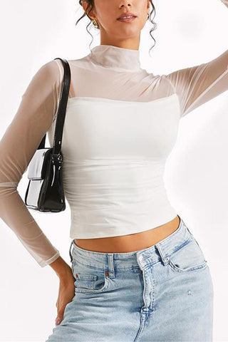Sheer Panel Long-Sleeve T-Shirt