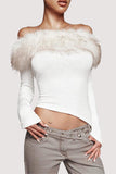 Off-Shoulder Fur Trim Blouse