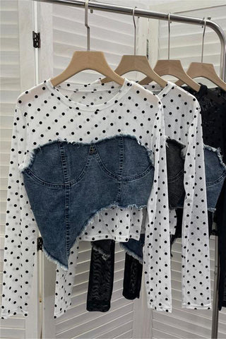 Polka Dot Denim Overlay T-Shirt