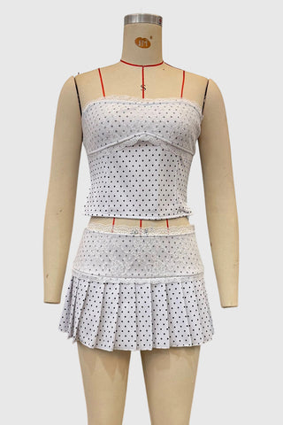 Lace-Trimmed Pleated Skirt Set