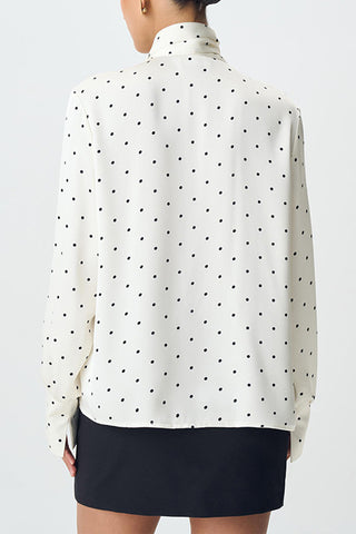 Polka Dot Tie-Neck Blouse