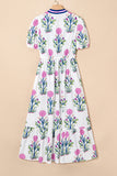 Puff Sleeve Empire Waist Midi Dress