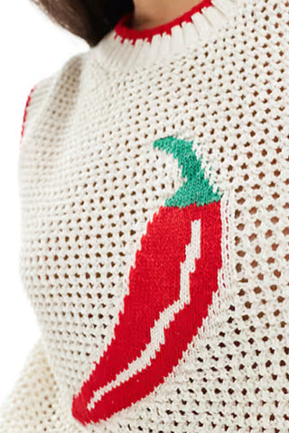 Chili Pepper Knitted Sleeveless Sweater