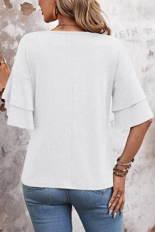 Ruffle Sleeve V-Neck T-Shirt
