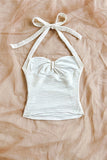 Floral-Embellished Halter Neck Tank