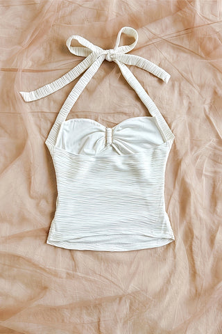 Floral-Embellished Halter Neck Tank