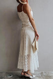 Spaghetti Strap Sheer Lace Long Dress