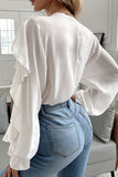 Ruffle-Trim Button-Up Blouse